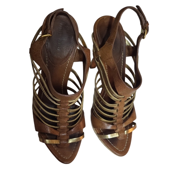 Miu Miu Platform Strappy Brown/ Gold Heels Sandals 39/8.5 Authentic leather - Picture 6 of 16
